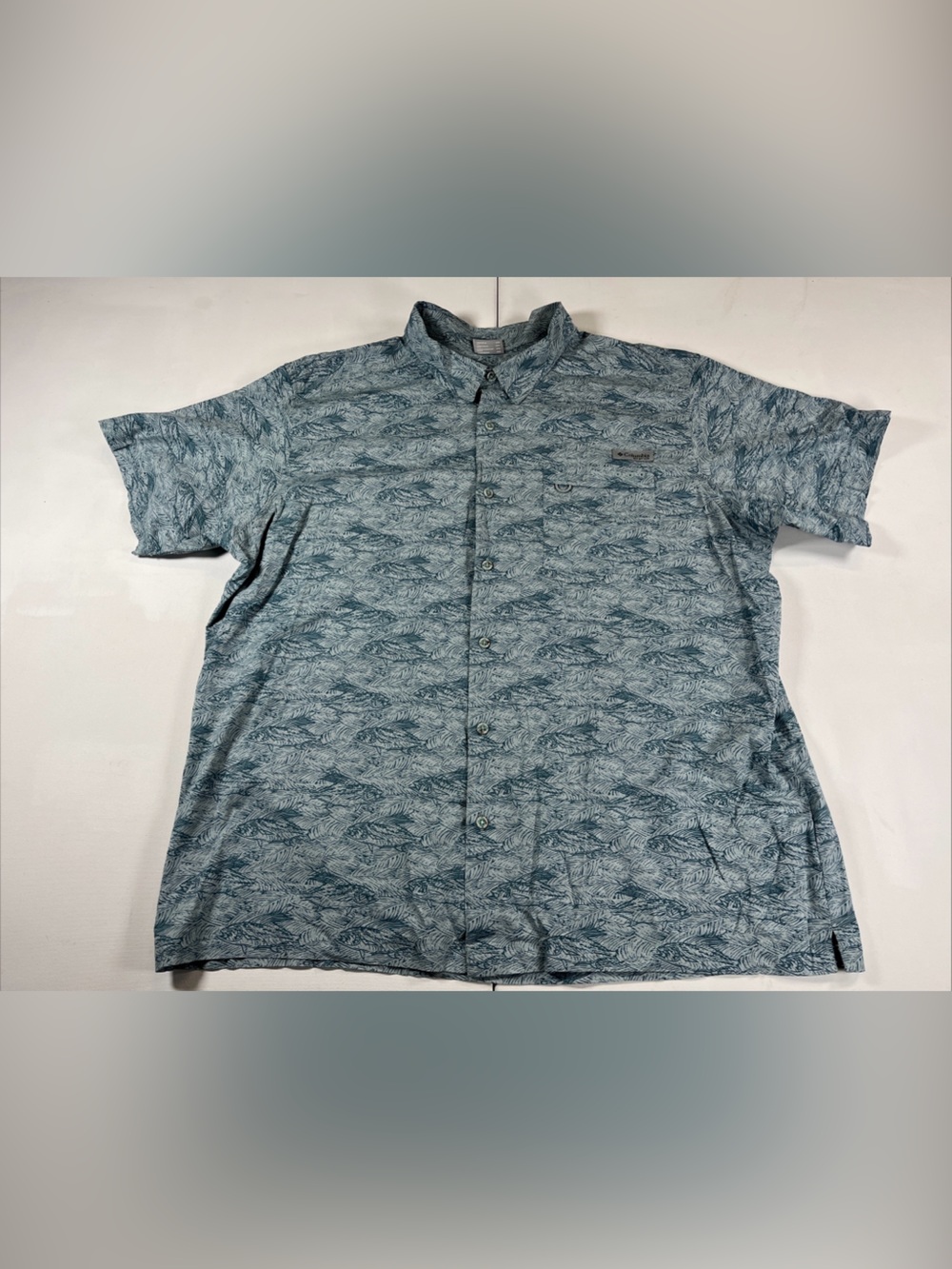 Columbia PFG Shirt Fish Print Blue Button Up Short Sleeve Fishing Men’s XXL
